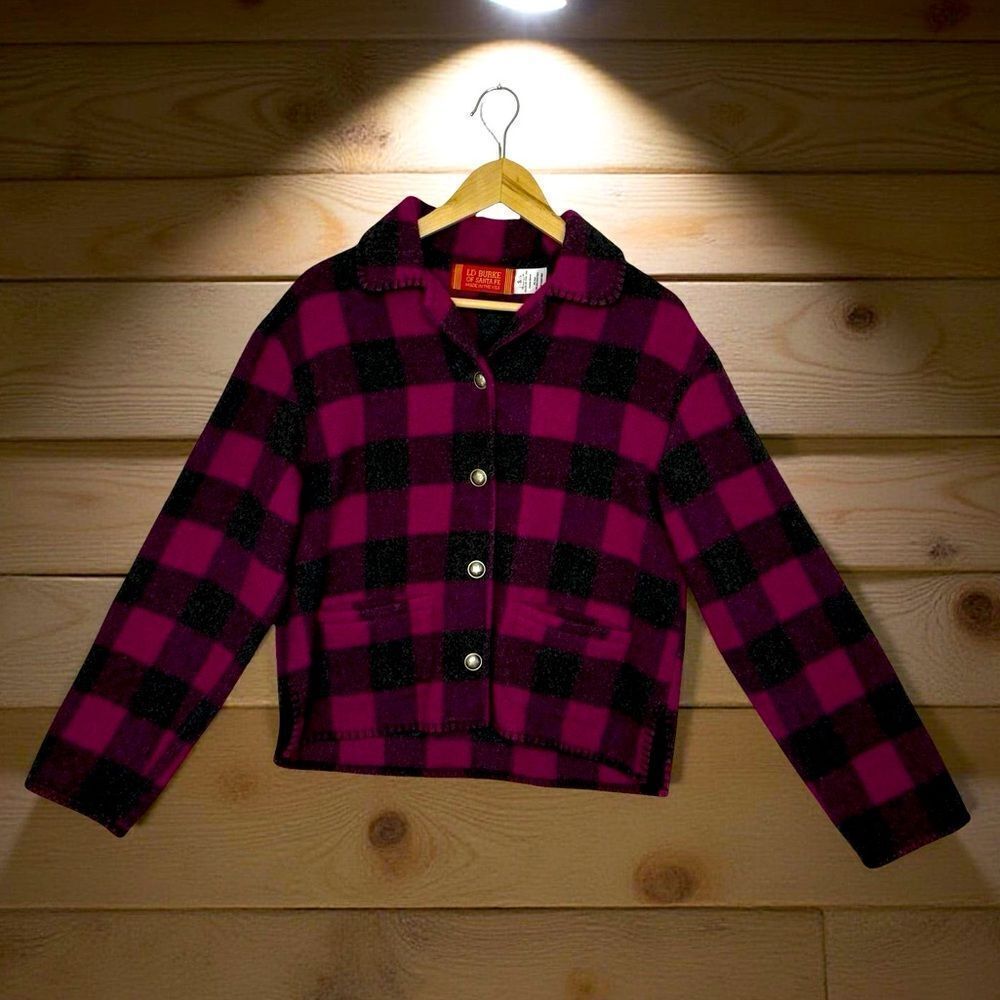 LD BURKE of SANTA FE Wool Blend Pink & Black Button Front Jacket Size Small